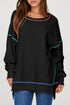 Soft Knit Exposed Seam High Low Hem Pullover Sweatshirt