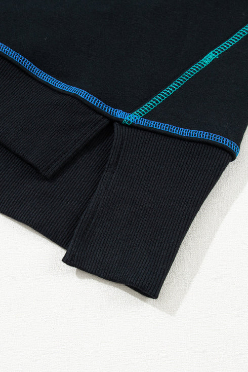 Soft Knit Exposed Seam High Low Hem Pullover Sweatshirt