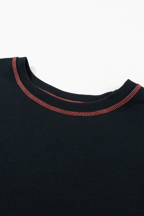 Soft Knit Exposed Seam High Low Hem Pullover Sweatshirt