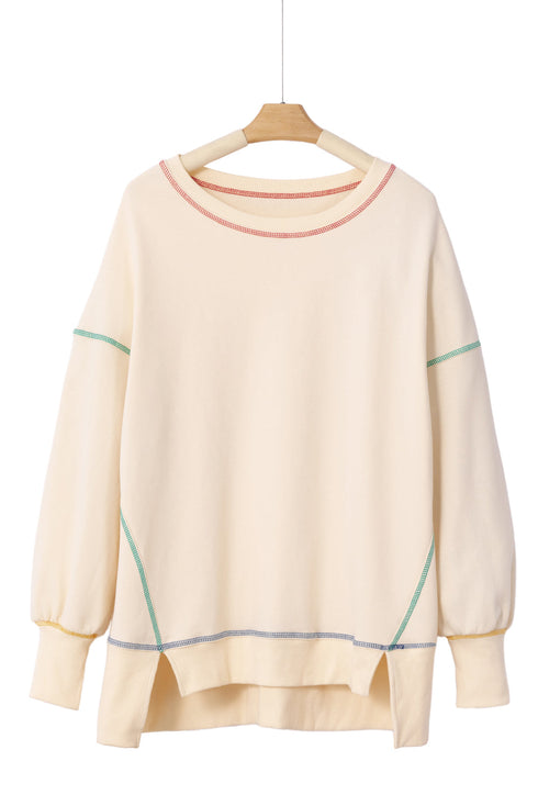 Soft Knit Exposed Seam High Low Hem Pullover Sweatshirt