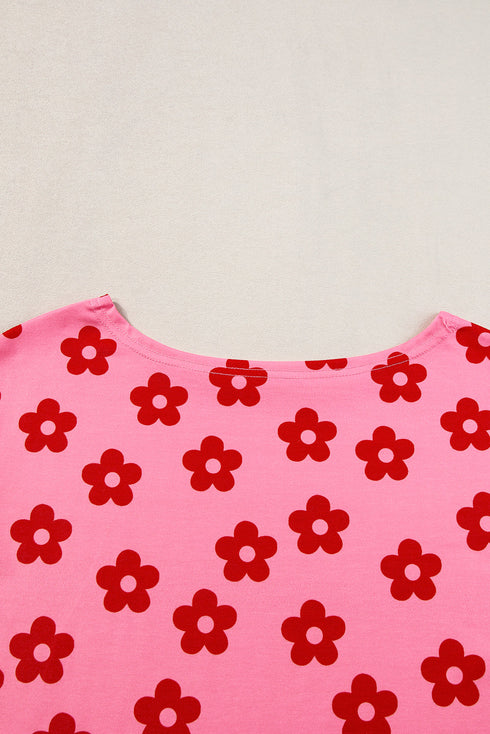 Soft Knit Floral Print Crop Tee And Shorts Set