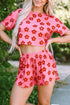 Soft Knit Floral Print Crop Tee And Shorts Set