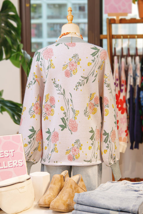 Soft Knit Floral Print V Neck Sweater