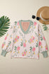 Soft Knit Floral Print V Neck Sweater