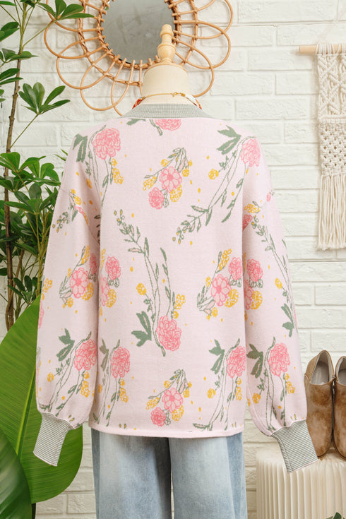Soft Knit Floral Print V Neck Sweater