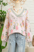 Soft Knit Floral Print V Neck Sweater