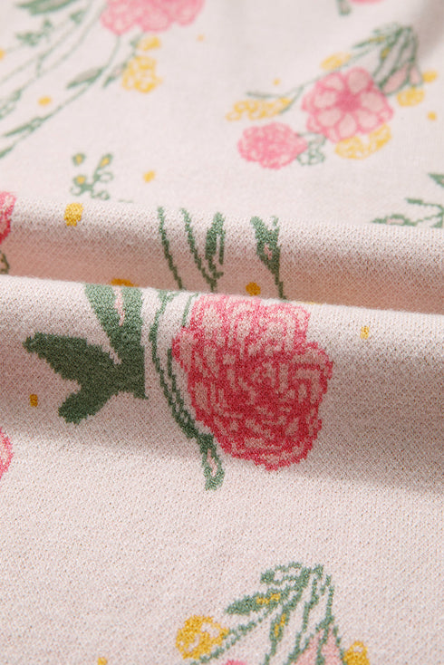 Soft Knit Floral Print V Neck Sweater
