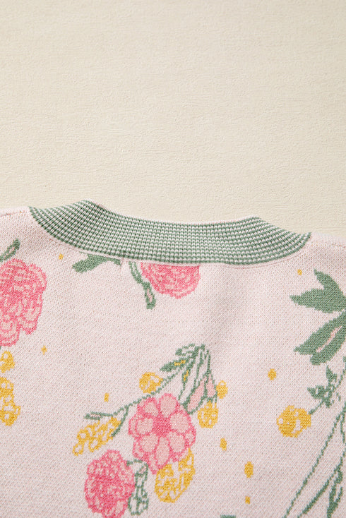 Soft Knit Floral Print V Neck Sweater