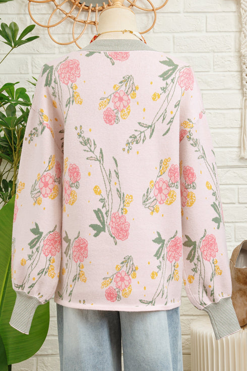 Soft Knit Floral Print V Neck Sweater