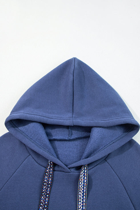 Soft Knit Geometric Drawstring Oversized Tunic Hoodie