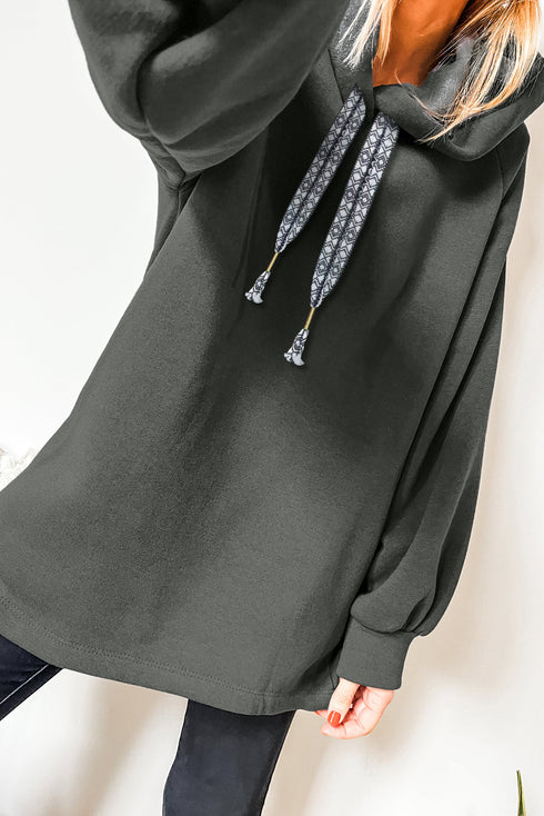 Soft Knit Geometric Drawstring Oversized Tunic Hoodie