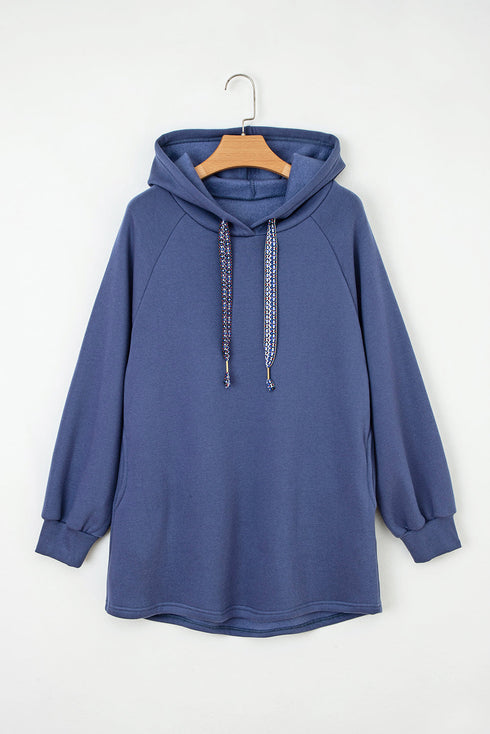 Soft Knit Geometric Drawstring Oversized Tunic Hoodie