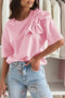Soft Knit Half Sleeve Bow Applique Detail T-Shirt