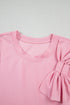 Soft Knit Half Sleeve Bow Applique Detail T-Shirt