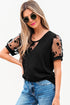 Soft Knit Lace Patchwork Short Sleeve Crew Neck Top