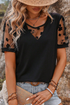 Soft Knit Lace Patchwork Short Sleeve Crew Neck Top
