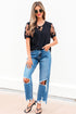 Soft Knit Lace Patchwork Short Sleeve Crew Neck Top