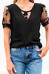 Soft Knit Lace Patchwork Short Sleeve Crew Neck Top