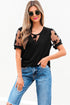 Soft Knit Lace Patchwork Short Sleeve Crew Neck Top