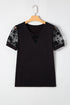 Soft Knit Lace Patchwork Short Sleeve Crew Neck Top