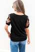 Soft Knit Lace Patchwork Short Sleeve Crew Neck Top
