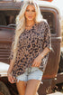 Soft Knit Leopard Print Pocket Detail V Neck Top