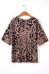 Soft Knit Leopard Print Pocket Detail V Neck Top