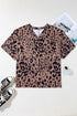 Soft Knit Leopard Print Pocket Detail V Neck Top