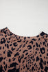 Soft Knit Leopard Print Pocket Detail V Neck Top