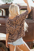 Soft Knit Leopard Print Pocket Detail V Neck Top