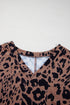 Soft Knit Leopard Print Pocket Detail V Neck Top