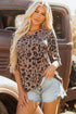 Soft Knit Leopard Print Pocket Detail V Neck Top