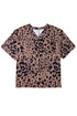 Soft Knit Leopard Print Pocket Detail V Neck Top