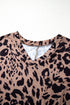 Soft Knit Leopard Print Pocket Detail V Neck Top