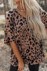 Soft Knit Leopard Print Pocket Detail V Neck Top