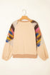 Soft Knit Raglan Sleeve Geometric Print Pullover Sweatshirt