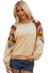 Soft Knit Raglan Sleeve Geometric Print Pullover Sweatshirt