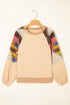 Soft Knit Raglan Sleeve Geometric Print Pullover Sweatshirt