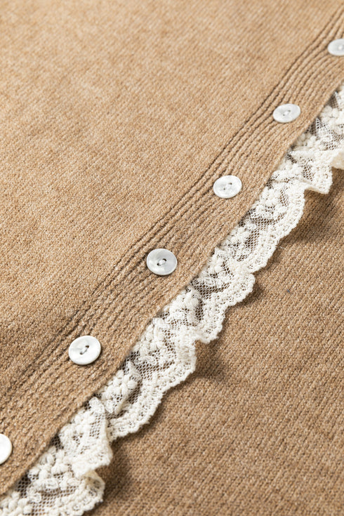 Soft Knit Ruffle Placket Button Down Cardigan