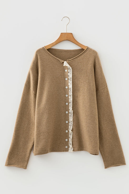 Soft Knit Ruffle Placket Button Down Cardigan