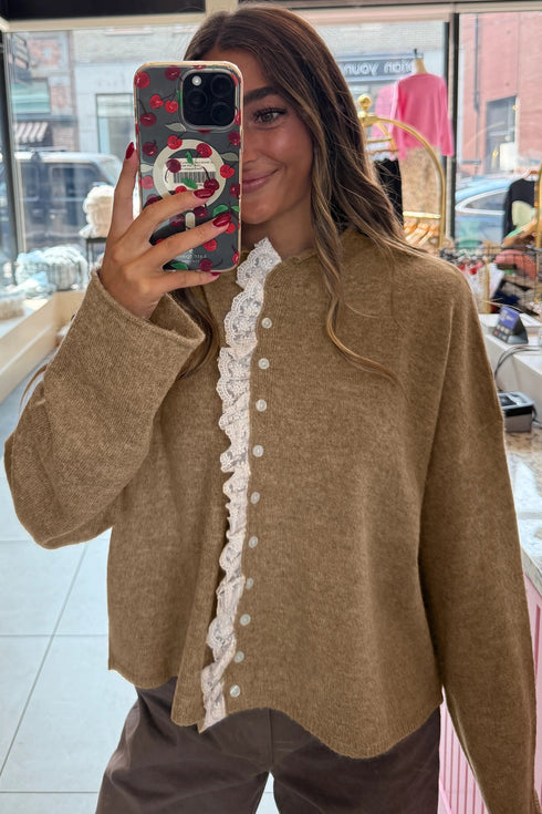 Soft Knit Ruffle Placket Button Down Cardigan