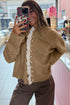 Soft Knit Ruffle Placket Button Down Cardigan