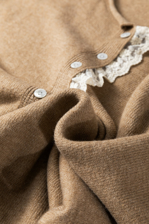 Soft Knit Ruffle Placket Button Down Cardigan