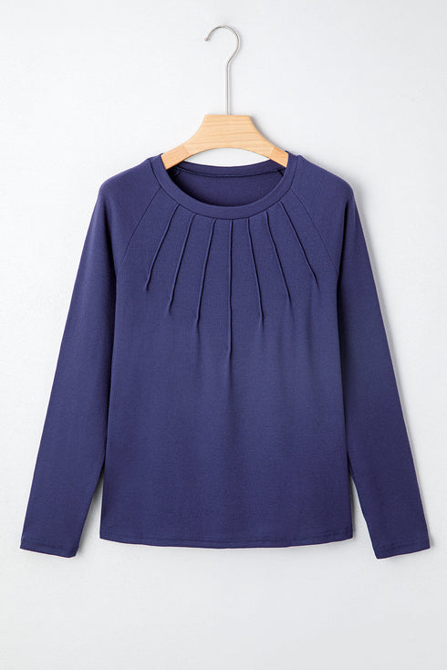 Soft Knit Seam Detail Curved Hem Raglan Top