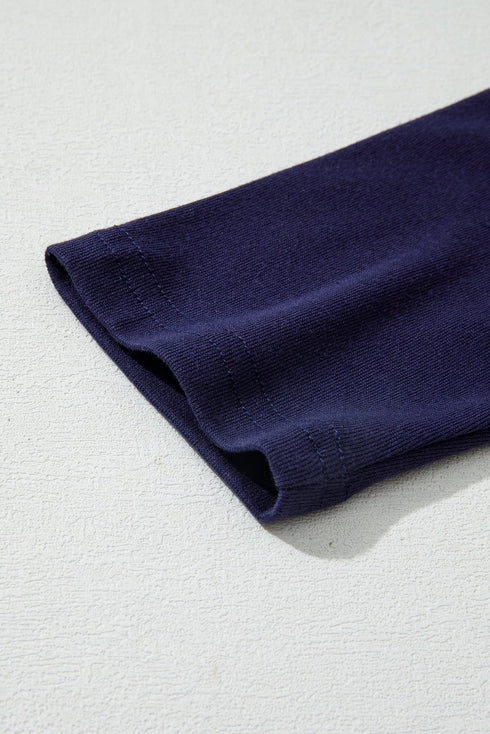 Soft Knit Seam Detail Curved Hem Raglan Top