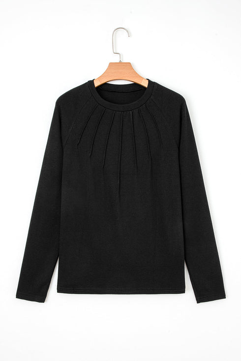 Soft Knit Seam Detail Curved Hem Raglan Top