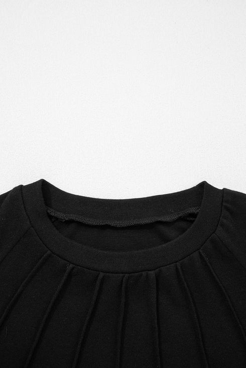 Soft Knit Seam Detail Curved Hem Raglan Top