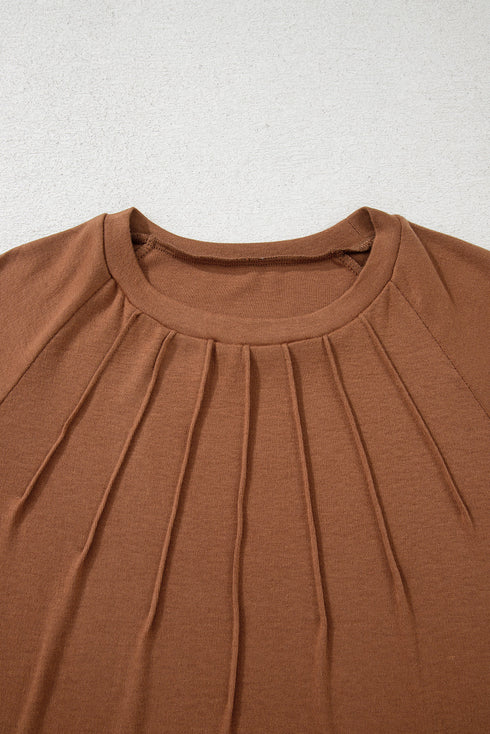 Soft Knit Seam Detail Curved Hem Raglan Top