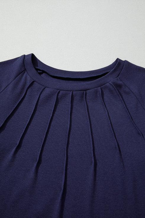 Soft Knit Seam Detail Curved Hem Raglan Top