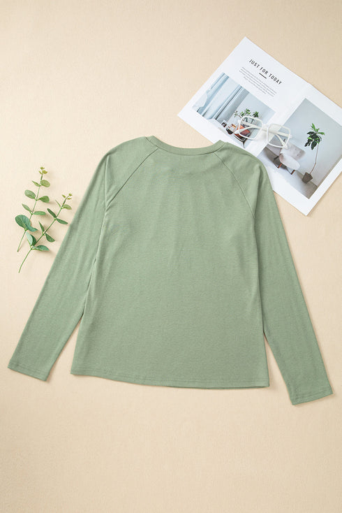 Soft Knit Seam Detail Curved Hem Raglan Top